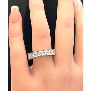 Silver Tone Square Cut CZ Eternity Band Ring Size 6.5